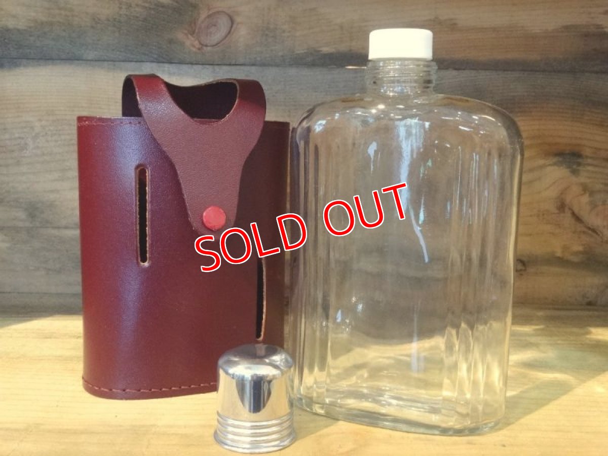 画像2: ガラススキットルＬ/革カバーアカ茶 (2)