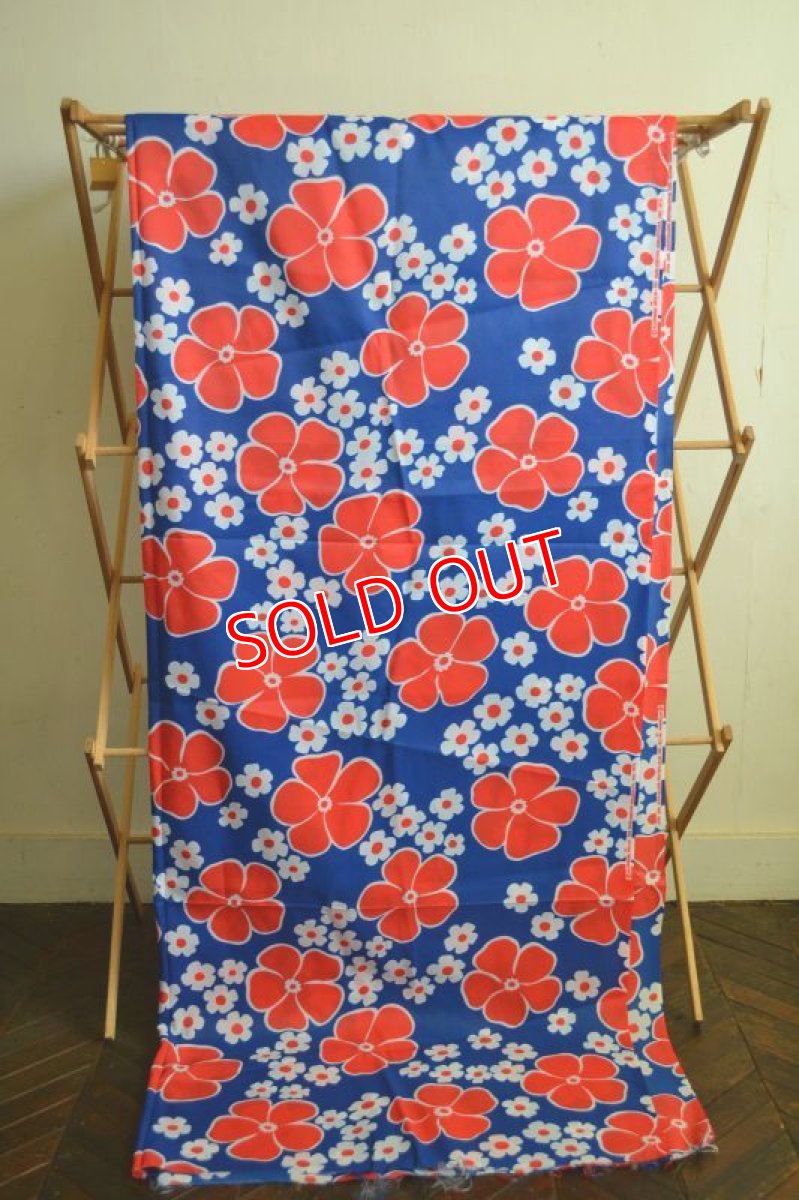 画像6: 70ｓヴィンテージ・レトロフラワー/ブルー×レッド (6)