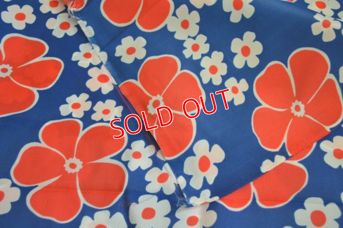 画像2: 70ｓヴィンテージ・レトロフラワー/ブルー×レッド (2)