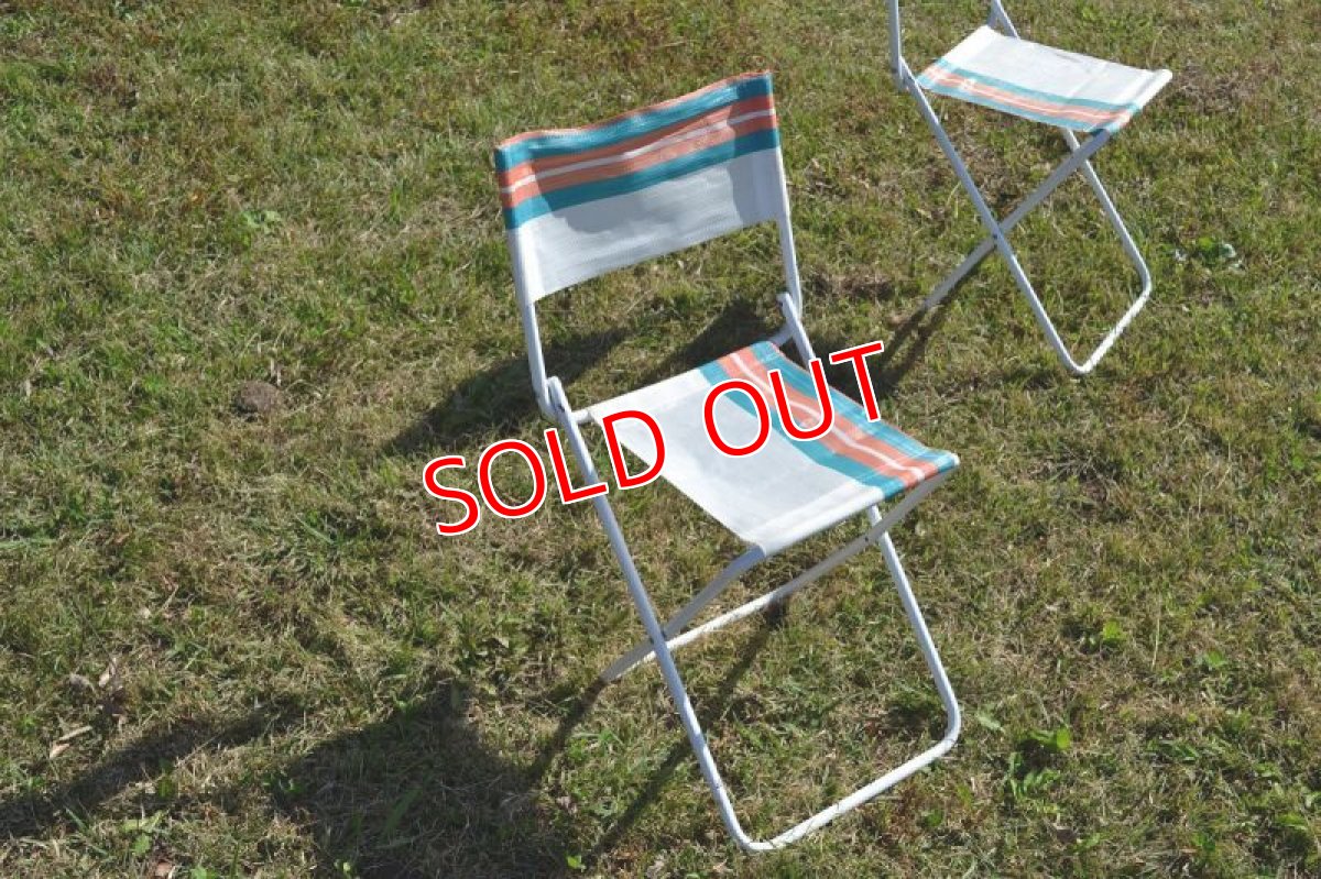 画像2: 80sフォールディングチェア/グリーン×オレンジストライプ・WTパイプ (2)