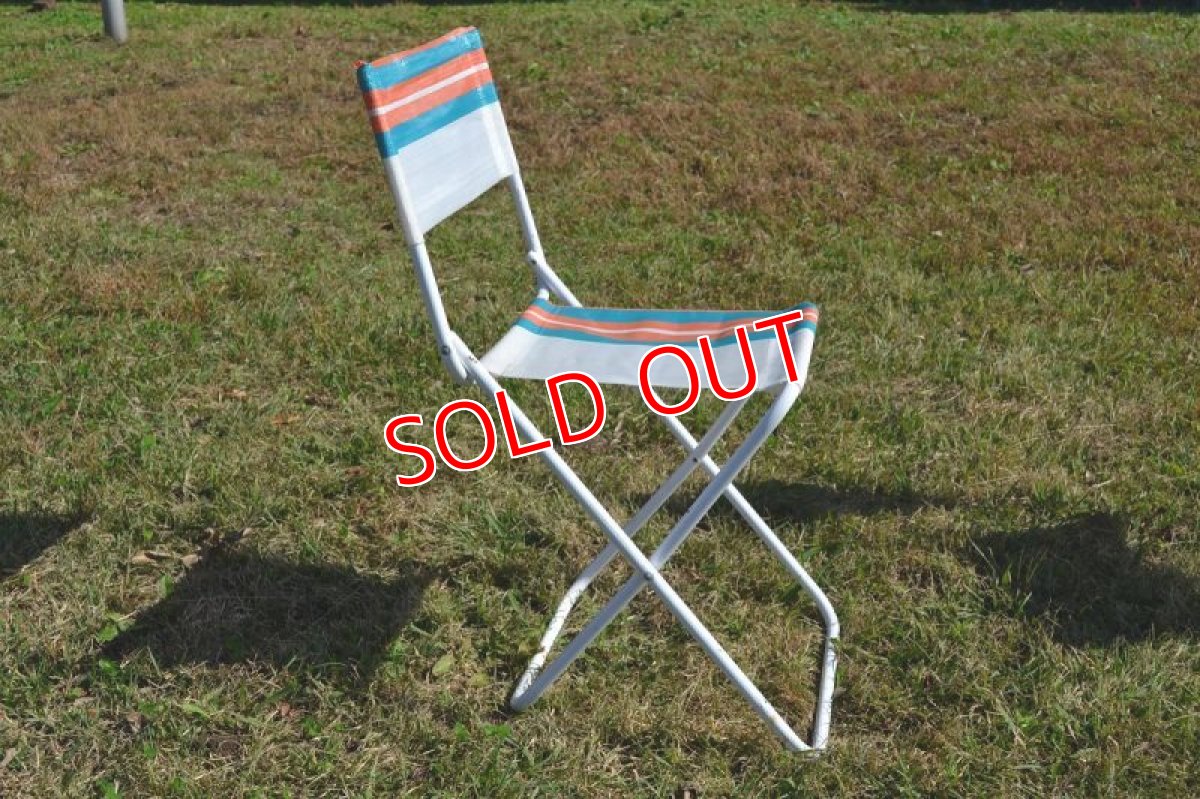 画像3: 80sフォールディングチェア/グリーン×オレンジストライプ・WTパイプ (3)