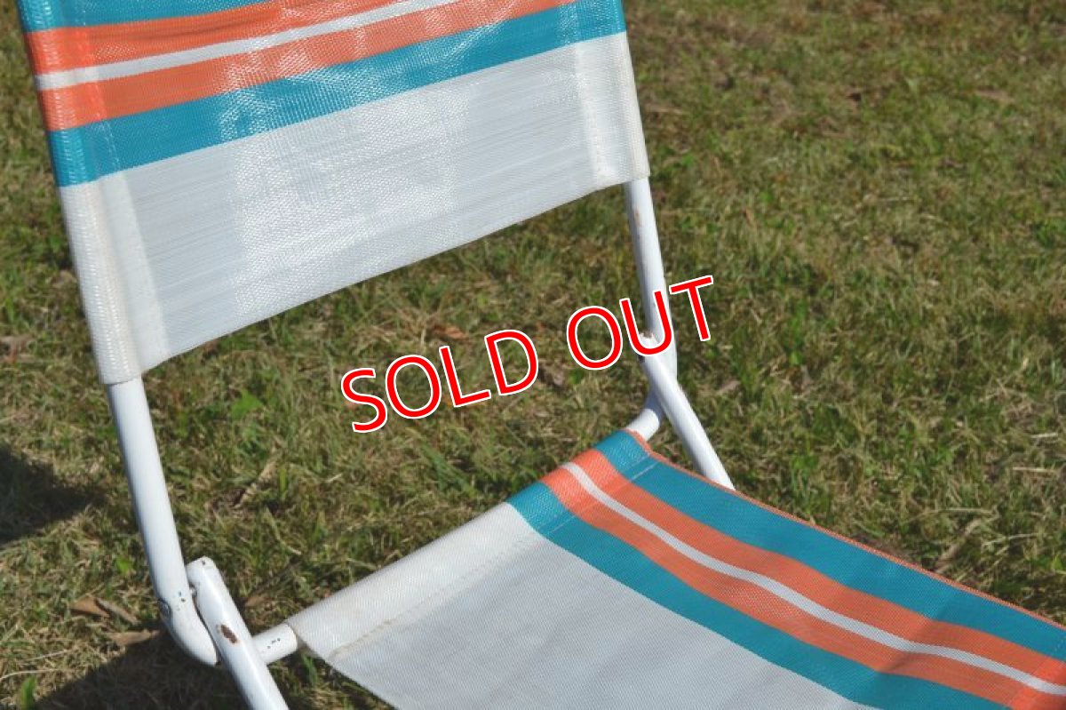 画像4: 80sフォールディングチェア/グリーン×オレンジストライプ・WTパイプ (4)