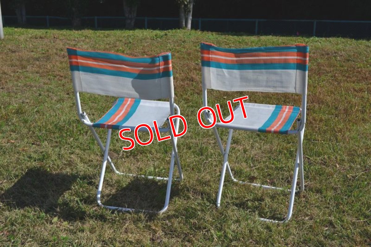 画像5: 80sフォールディングチェア/グリーン×オレンジストライプ・WTパイプ (5)