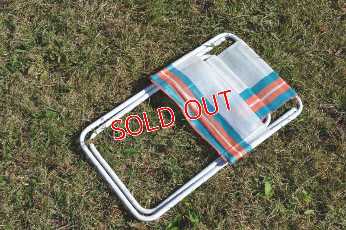 画像6: 80sフォールディングチェア/グリーン×オレンジストライプ・WTパイプ (6)