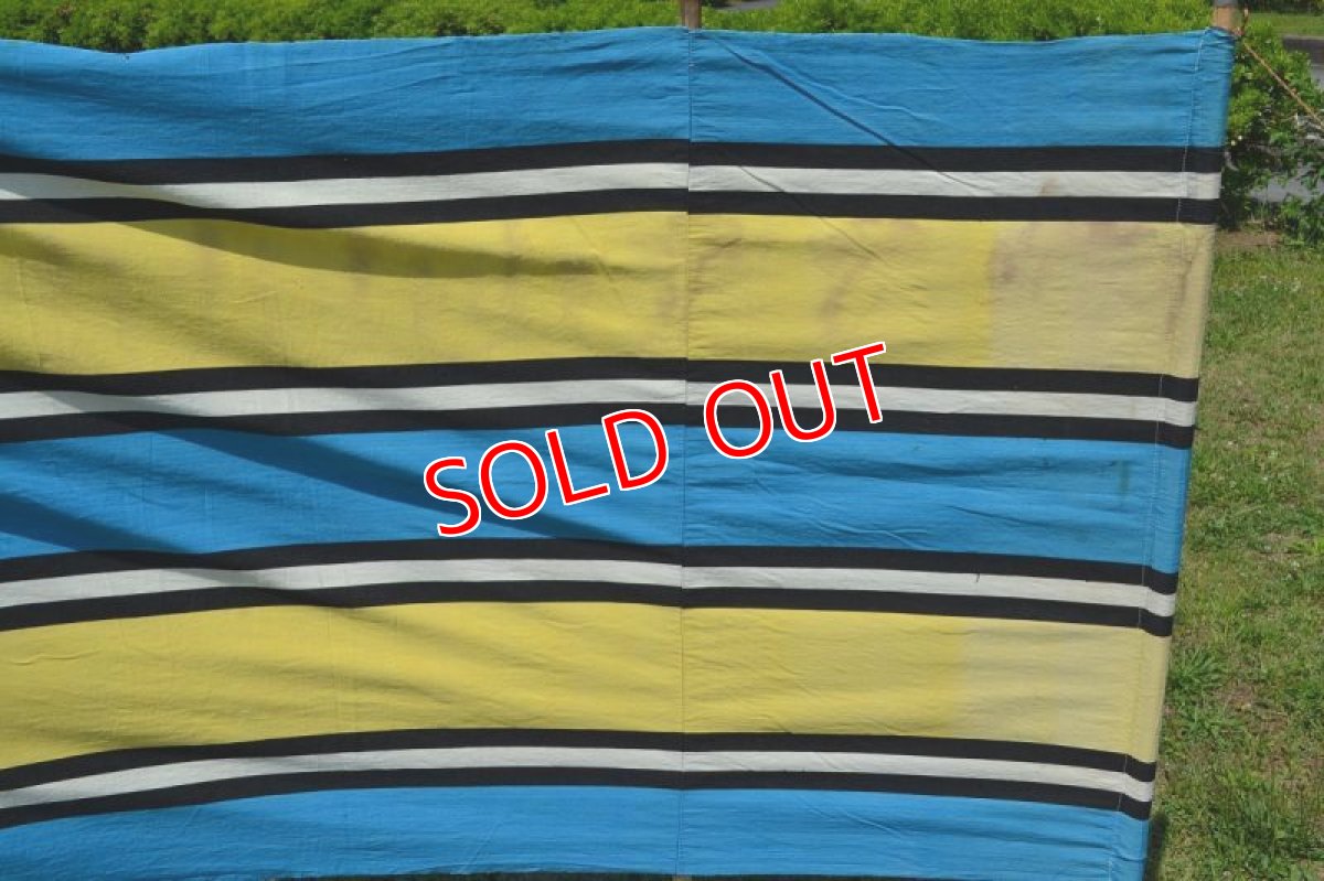 画像2: ヴィンテージ・コットン陣幕　ブルー/イエロー (2)