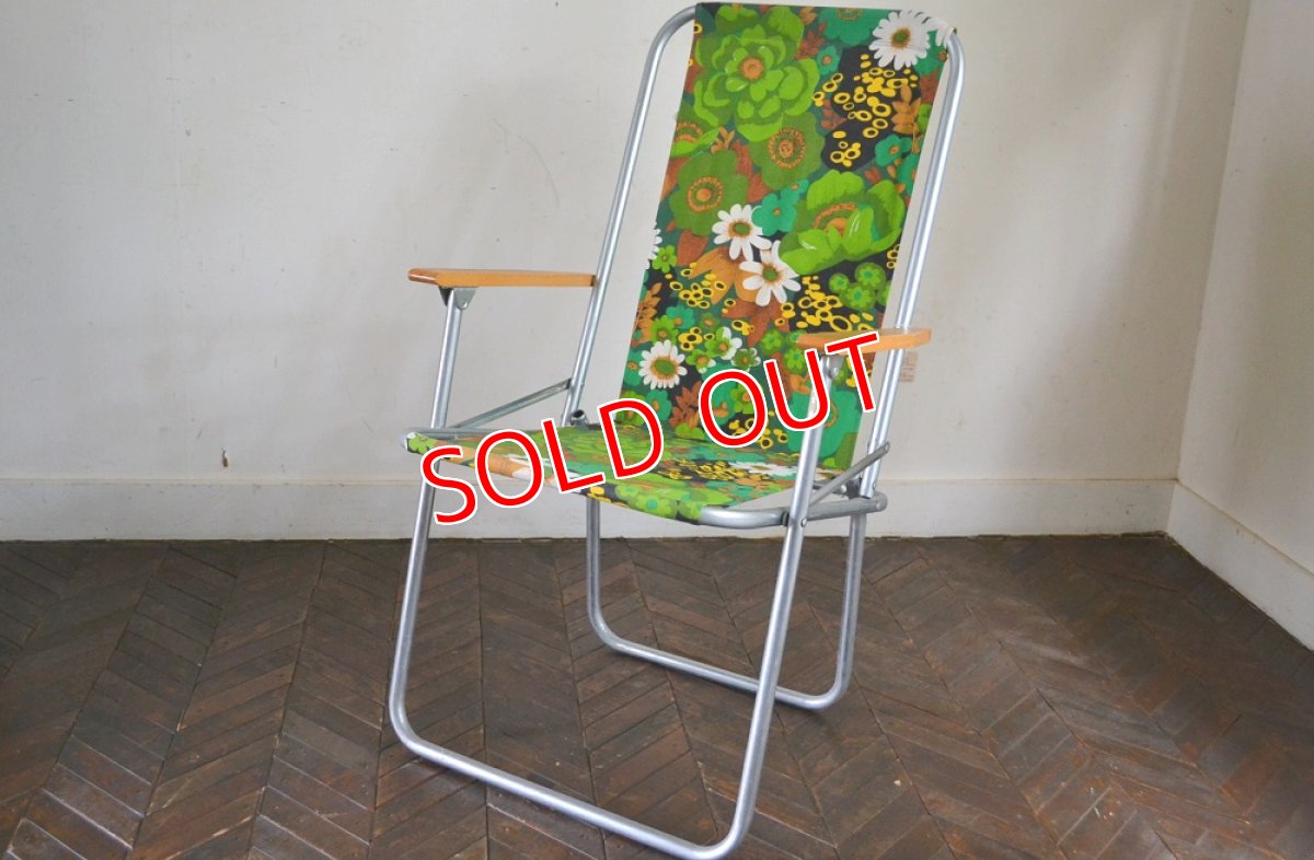 画像2: UK70sピクニックチェア/レトロフラワーグリーン (2)