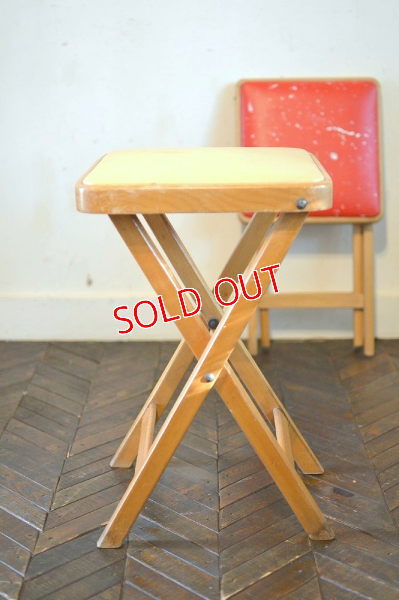 画像3: 50s木製フォールディングスツール/イエロー (3)