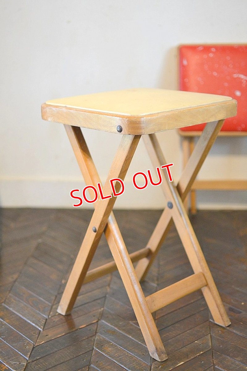 画像2: 50s木製フォールディングスツール/イエロー (2)