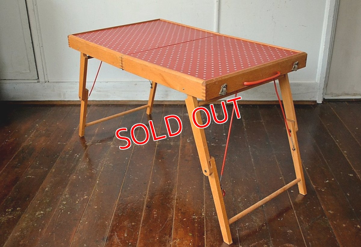 画像7: 60s 2段階調整可能ピクニックテーブル・ローテーブル/赤ドット柄 (7)