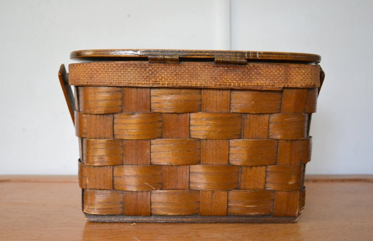 画像6: US70sカロナンバスケット レトロフラワー＆少女 (6)