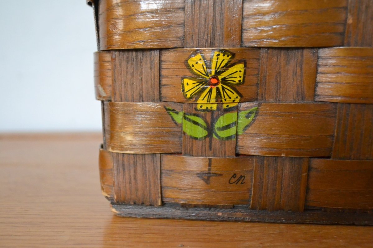 画像4: US70sカロナンバスケット レトロフラワー＆少女 (4)