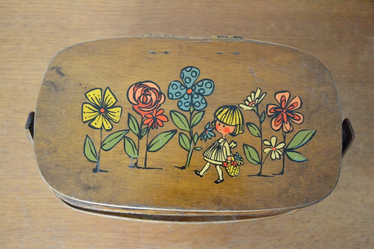 画像2: US70sカロナンバスケット レトロフラワー＆少女 (2)