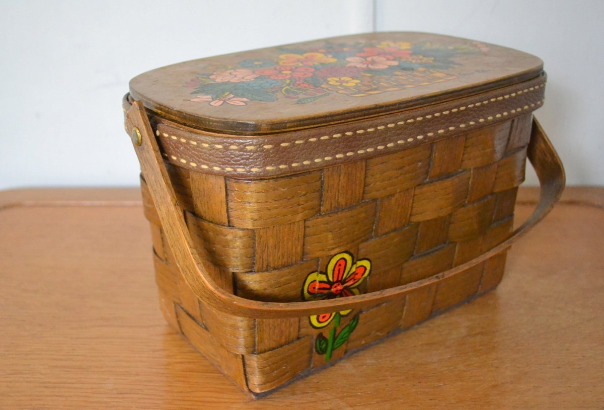 画像6: US70sカロナンバスケット レトロフラワー (6)