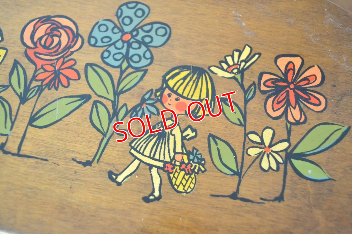 画像5: US70sカロナンバスケット レトロフラワー＆少女 (5)