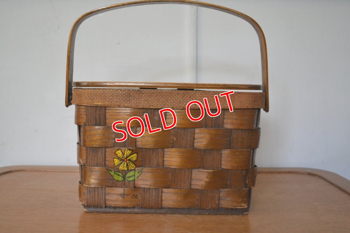 画像1: US70sカロナンバスケット レトロフラワー＆少女 (1)