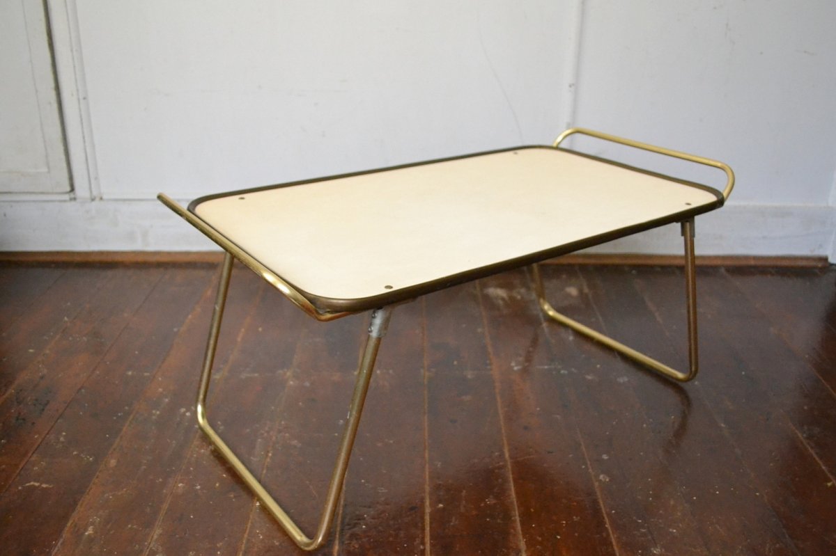 画像2: 70s フォールディング ピクニックテーブル/ゴールドアルミフレーム (2)