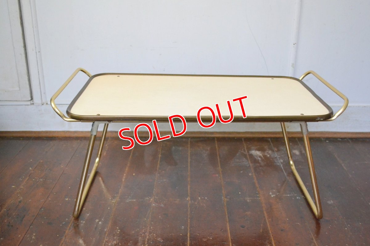 画像1: 70s フォールディング ピクニックテーブル/ゴールドアルミフレーム (1)